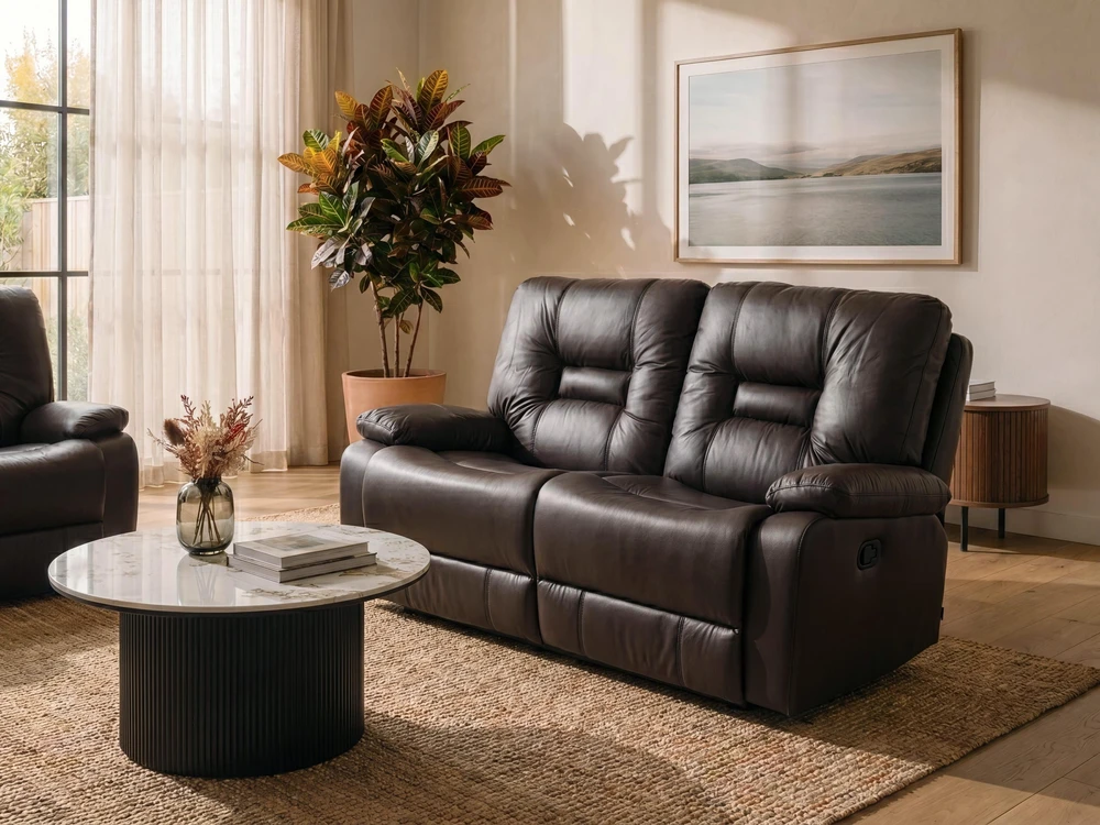 Sofa Beliani Poilsio baldų komplektas su mechanine relaksacijos funkcija 6 asmenims BERGEN eko oda rudas