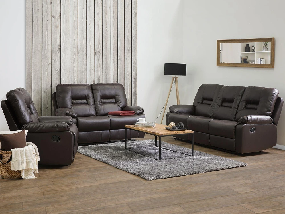 Sofa Beliani Poilsio baldų komplektas su mechanine relaksacijos funkcija 6 asmenims BERGEN eko oda rudas