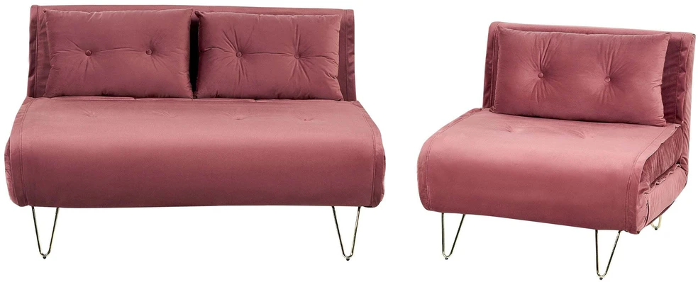 Sofa Beliani Poilsio komplektas 3 asmenims VESTFOLD, veliūras, rožinė