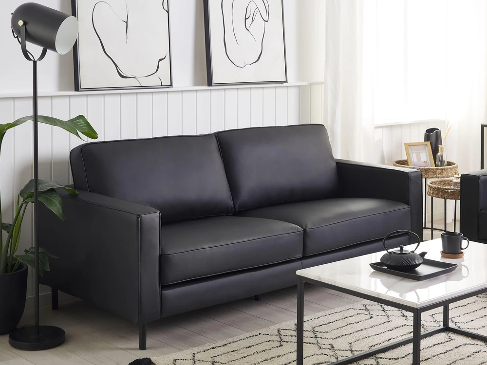 Sofa Beliani Poilsio komplektas 4 asmenims SAVALEN, natūrali oda, juodas