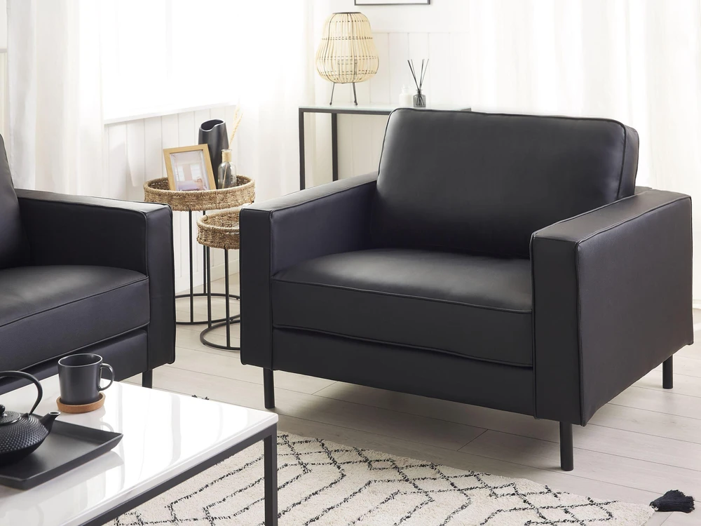 Sofa Beliani Poilsio komplektas 4 asmenims SAVALEN, natūrali oda, juodas