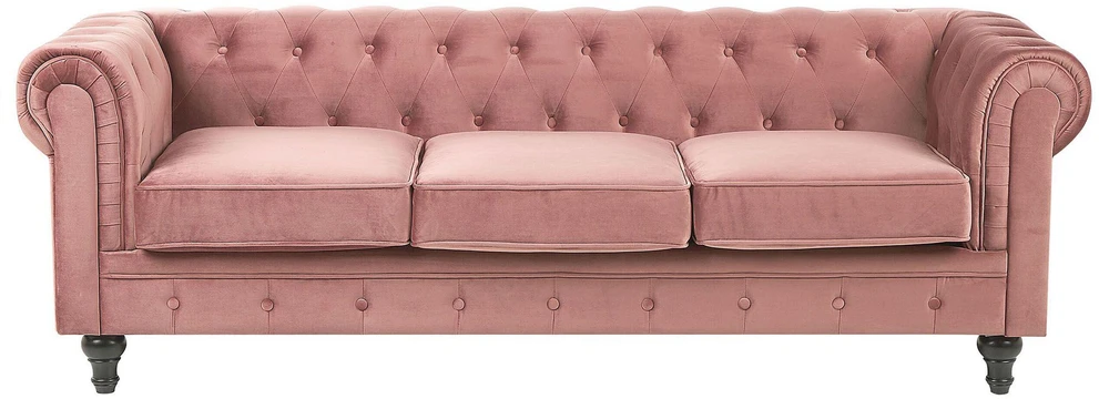 Sofa Beliani Poilsio komplektas 4 asmenims CHESTERFIELD veliūrinis rožinis