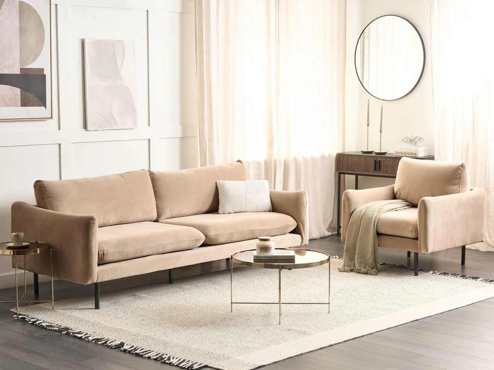 Sofa Beliani Poilsio komplektas 4 asmenims VINTERBRO veliūrinis smėlio spalvos