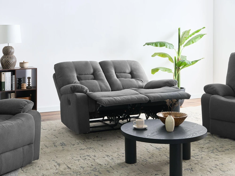 Sofa Beliani Poilsio komplektas su rankiniu relaksacijos mechanizmu 4 asmenims BERGEN, grafito spalvos
