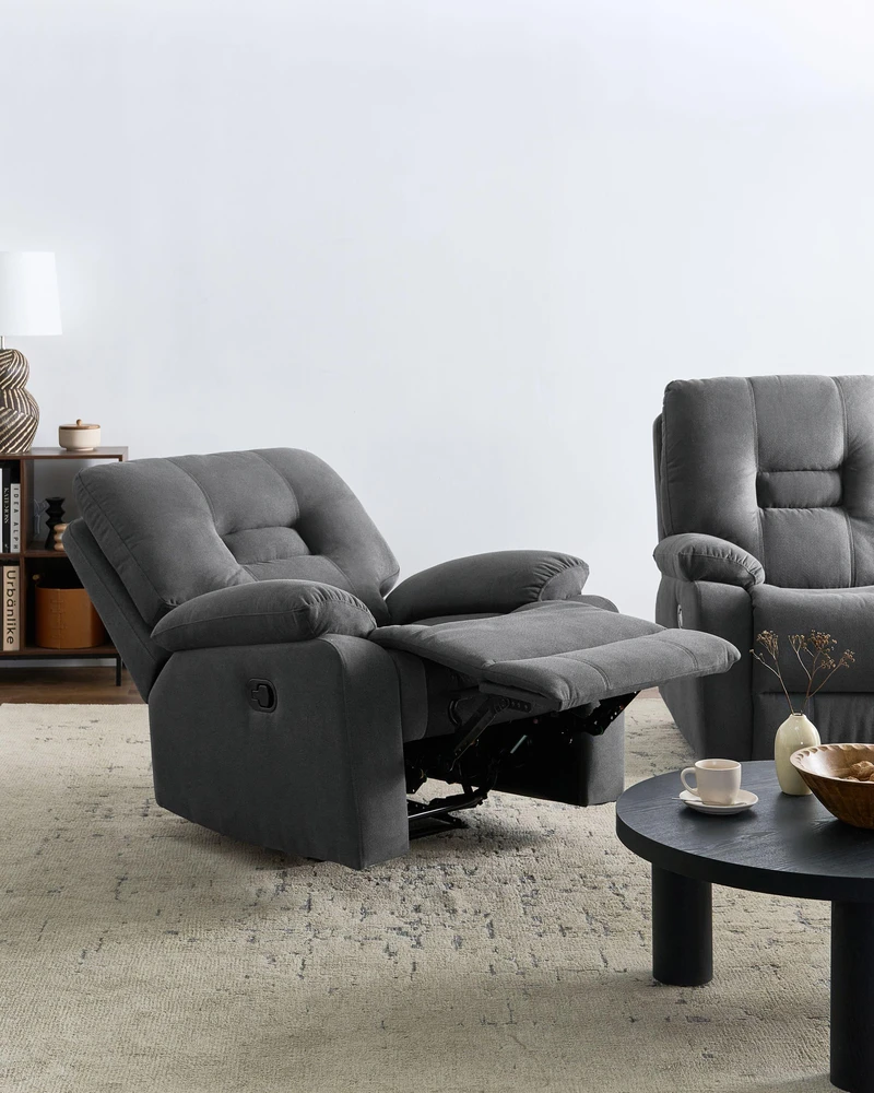 Sofa Beliani Poilsio komplektas su rankiniu relaksacijos mechanizmu 4 asmenims BERGEN, grafito spalvos