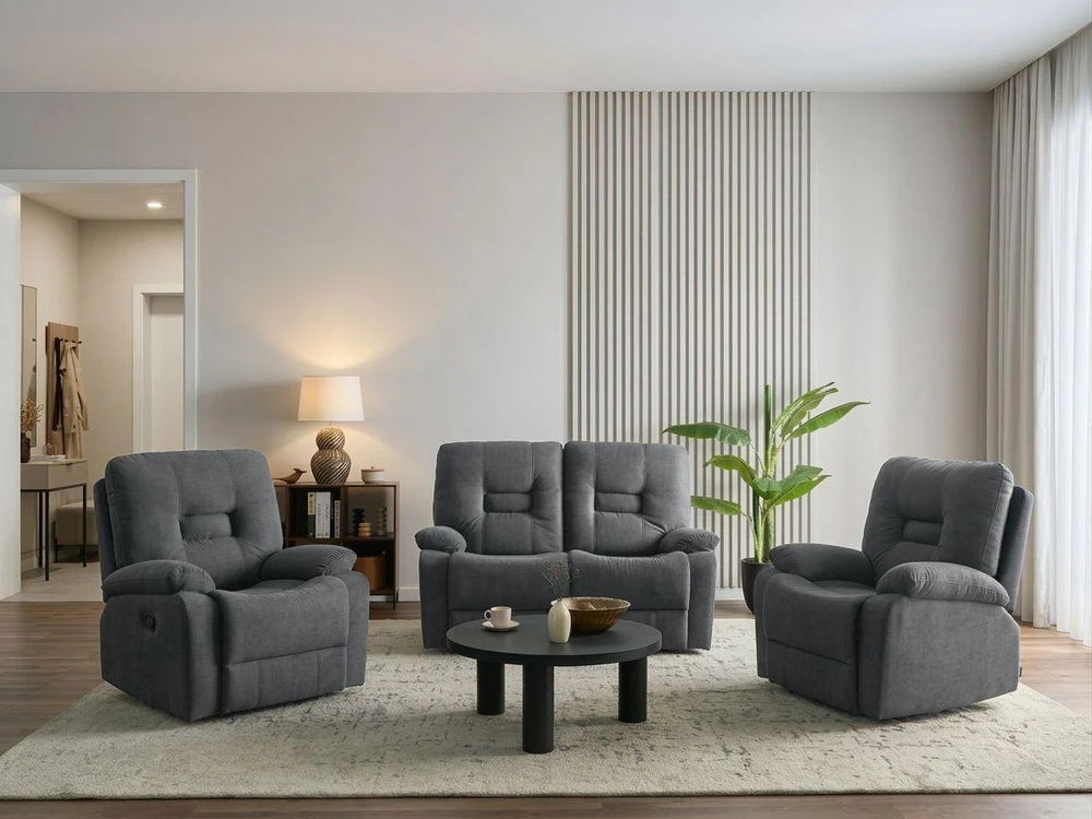 Sofa Beliani Poilsio komplektas su rankiniu relaksacijos mechanizmu 4 asmenims BERGEN, grafito spalvos