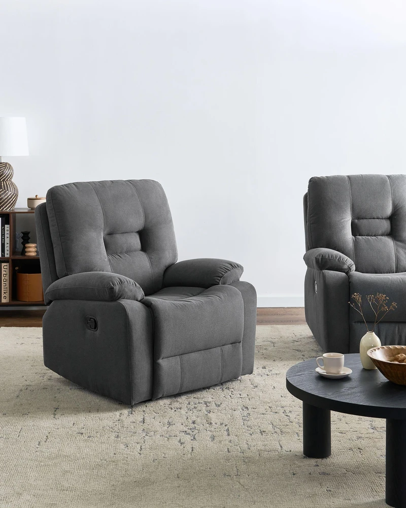 Sofa Beliani Poilsio komplektas su rankiniu relaksacijos mechanizmu 4 asmenims BERGEN, grafito spalvos
