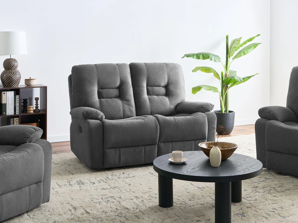 Sofa Beliani Poilsio komplektas su rankiniu relaksacijos mechanizmu 4 asmenims BERGEN, grafito spalvos