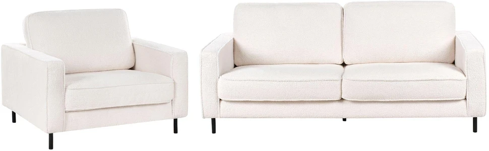 Sofa Beliani SAVALEN 4 vietų svetainės baldų komplektas, boucle audinys, balta spalva