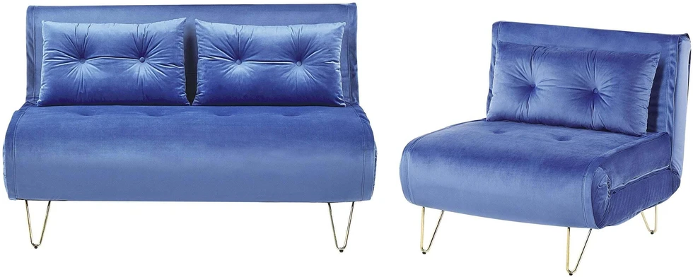 Sofa Beliani Sėdimųjų baldų komplektas VESTFOLD, veliūras, tamsiai mėlynas