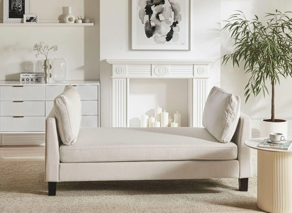 Sofa Beliani Šezlongas ARCHIANE šviesiai smėlio spalvos
