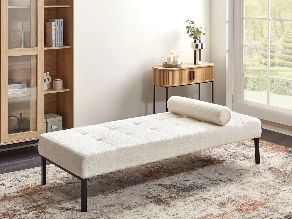 Sofa Beliani Šezlongas CHINON Boucle baltos spalvos