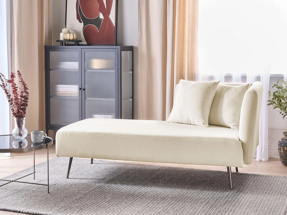 Sofa Beliani Šezlongas dešininis RIOM Boucle natūralios baltos spalvos
