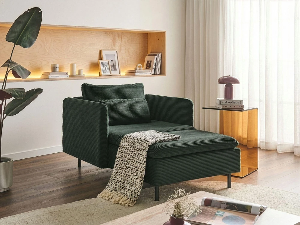 Sofa Beliani Šezlongas EGERIS aukštos kokybės velvetas, tamsiai žalias