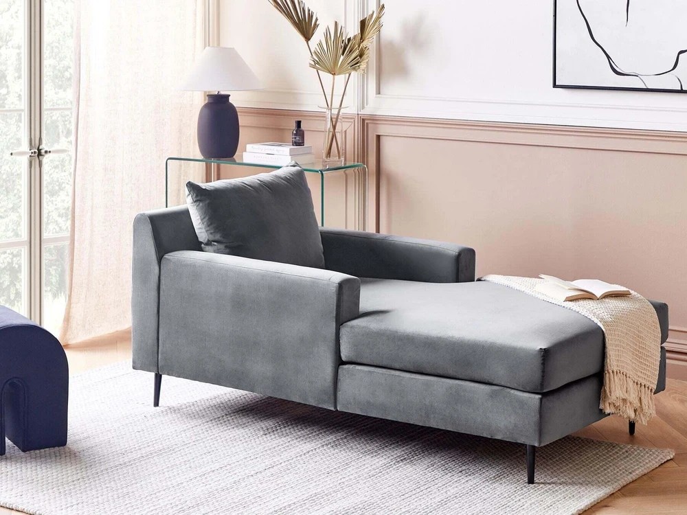 Sofa Beliani Šezlongas GUERET veliūrinis pilkas