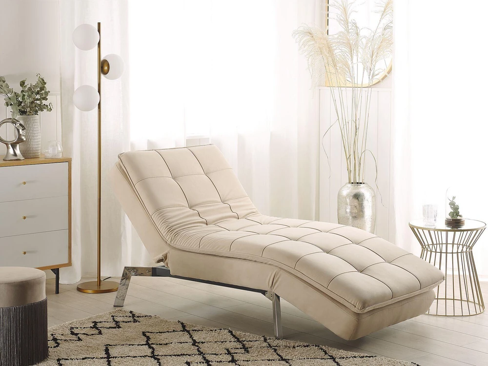 Sofa Beliani Šezlongas LOIRET smėlio spalvos veliūras