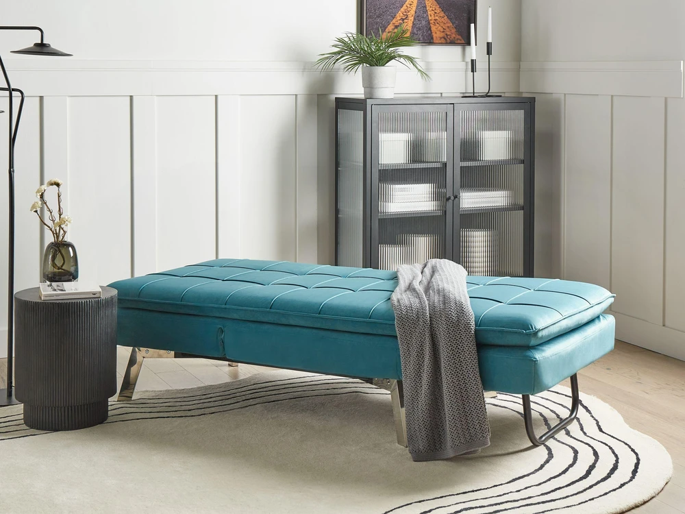 Sofa Beliani Šezlongas LOIRET, veliūrinis, lazurito spalvos