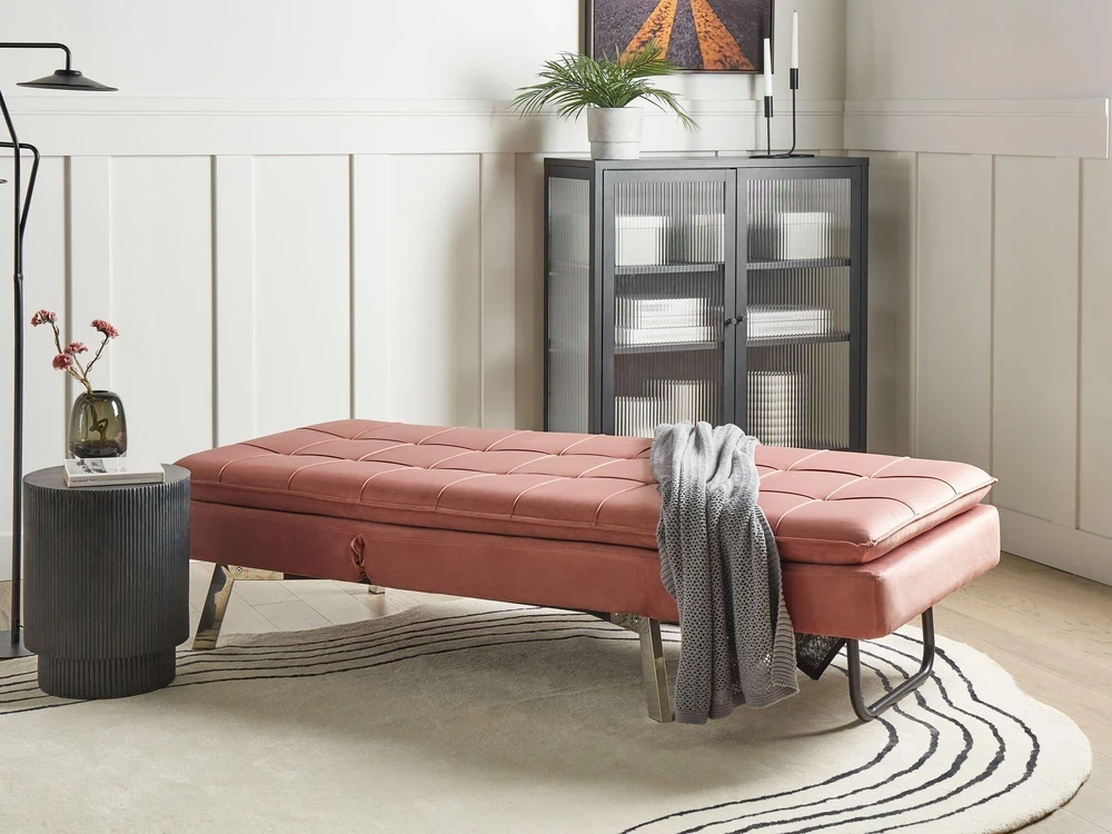 Sofa Beliani Šezlongas LOIRET veliūrinis rožinis