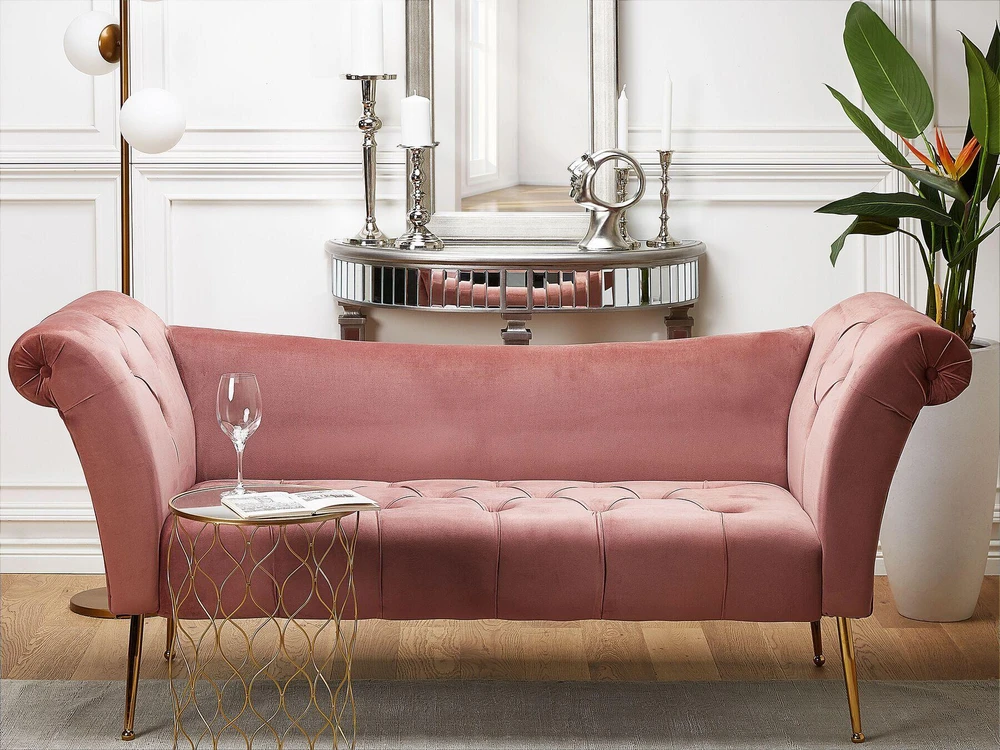 Sofa Beliani Šezlongas NANTILLY velvetinis rausvas