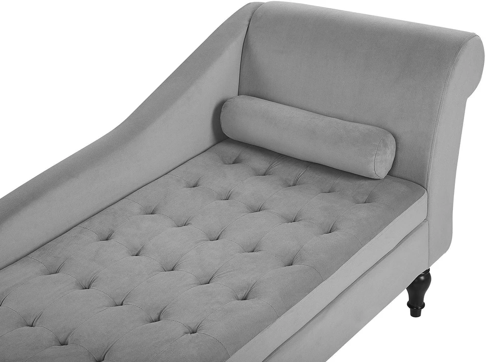 Sofa Beliani Šezlongas PESSAC, dešininis, veliūrinis, šviesiai pilkas su daiktadėže