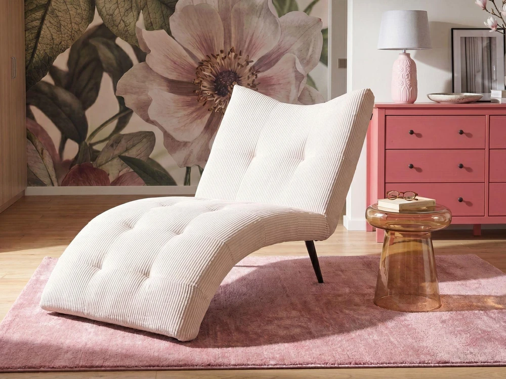 Sofa Beliani Šezlongas QUILLY velvetinis, kreminės spalvos