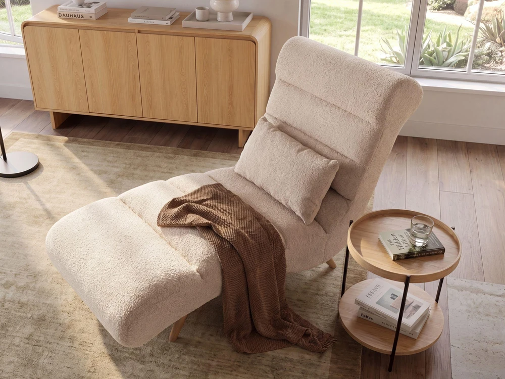 Sofa Beliani Šezlongas RIVES Boucle smėlio spalvos
