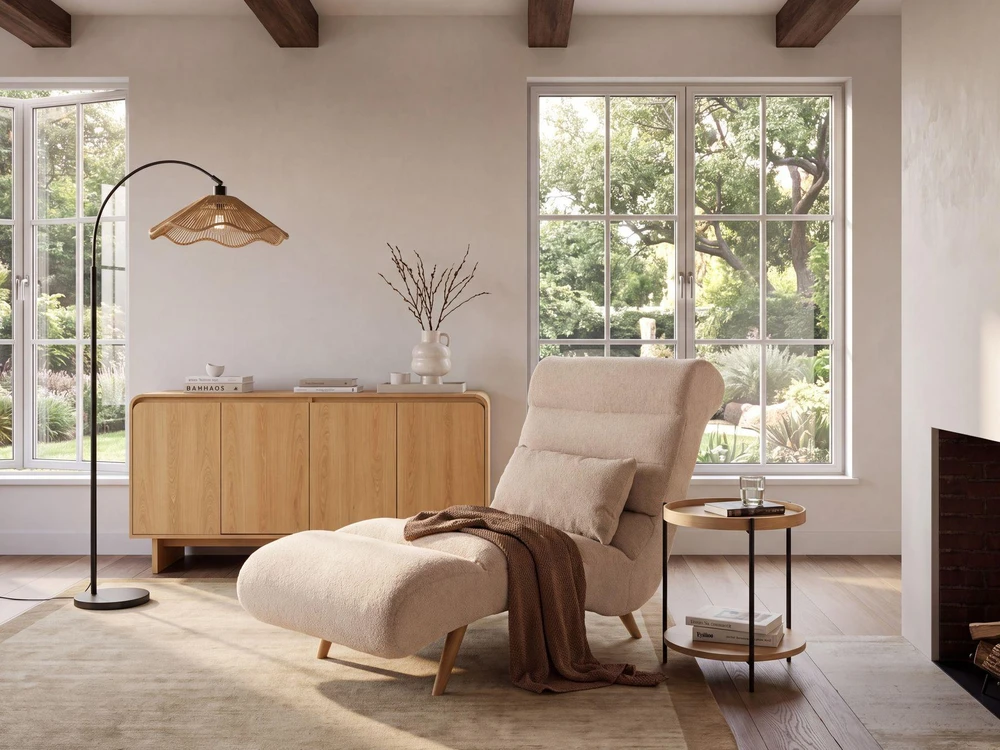 Sofa Beliani Šezlongas RIVES Boucle smėlio spalvos