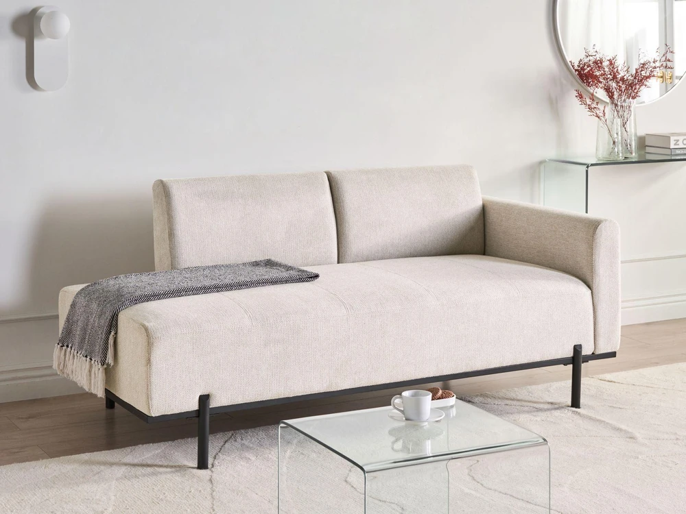 Sofa Beliani Šezlongas SAVASSE sintetinio lino tipo, šviesiai smėlio spalvos