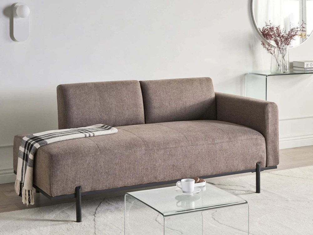 Sofa Beliani Šezlongas SAVASSE sintetinio lino rudas