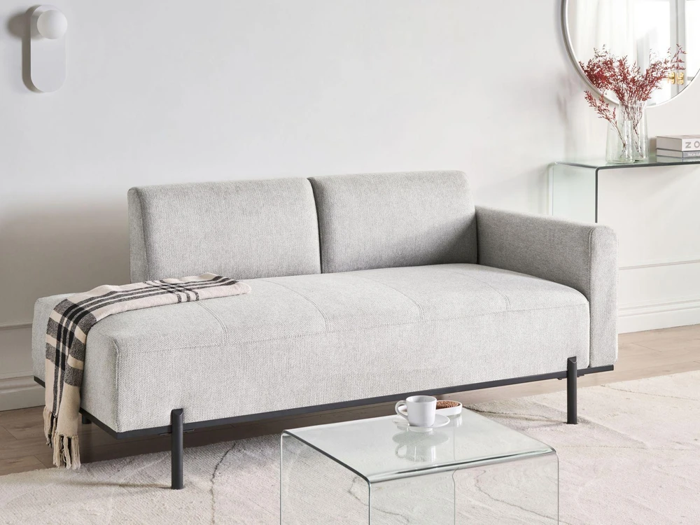 Sofa Beliani Šezlongas SAVASSE Sintetinis linas Šviesiai pilkas