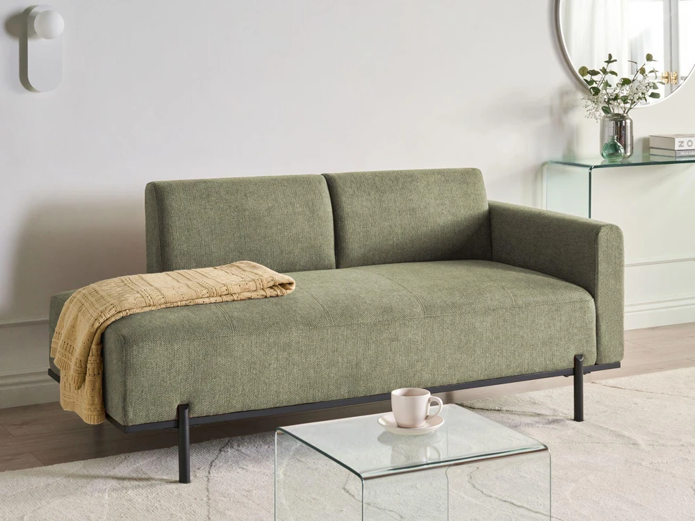 Sofa Beliani Šezlongas SAVASSE, sintetinis linas, žalia