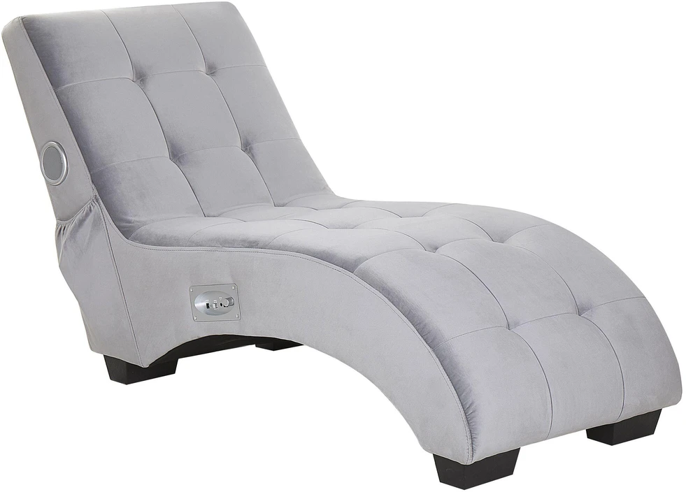 Sofa Beliani Šezlongas SIMORRE veliūrinis pilkas su integruotu Bluetooth garsiakalbiu