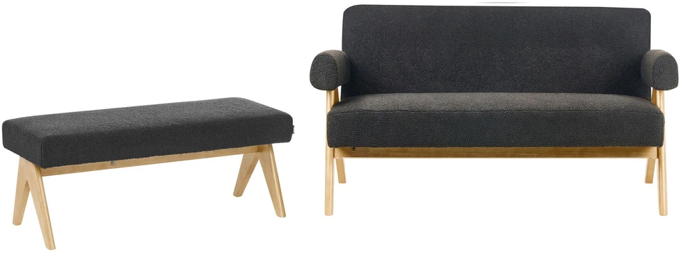 Sofa Beliani Svetainės baldų komplektas TAMRE Boucle juodas/šviesiai rudas