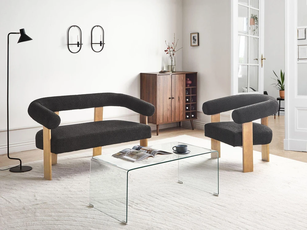 Sofa Beliani Svetainės baldų komplektas ILBRO Boucle juodas / šviesiai rudas