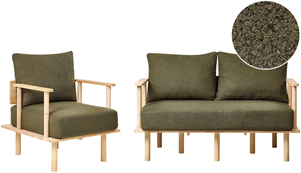 Sofa Beliani Svetainės baldų komplektas ASKER Boucle, tamsiai žalias