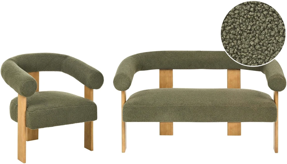 Sofa Beliani Svetainės baldų komplektas ILBRO Boucle žalias/šviesiai rudas