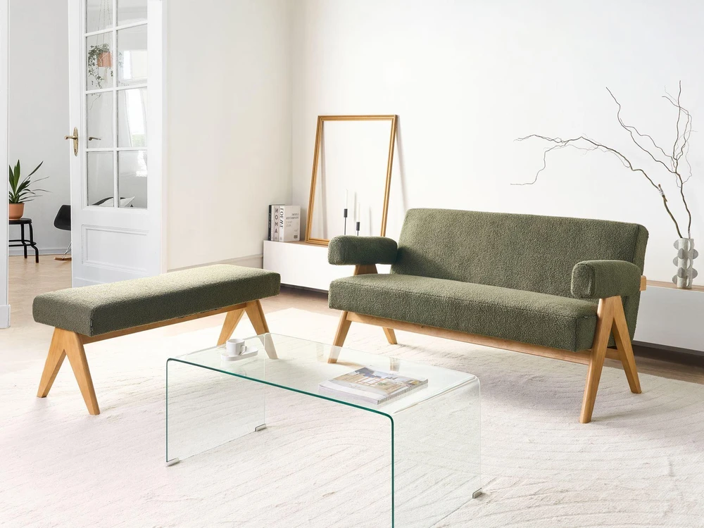 Sofa Beliani Svetainės baldų komplektas TAMRE Boucle žalias / šviesiai rudas