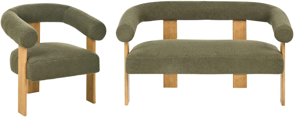 Sofa Beliani Svetainės baldų komplektas ILBRO Boucle žalias/šviesiai rudas