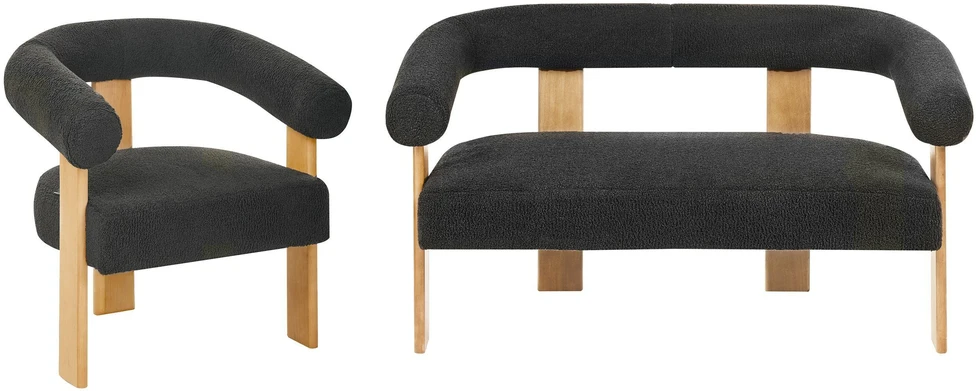 Sofa Beliani Svetainės baldų komplektas ILBRO Boucle juodas / šviesiai rudas