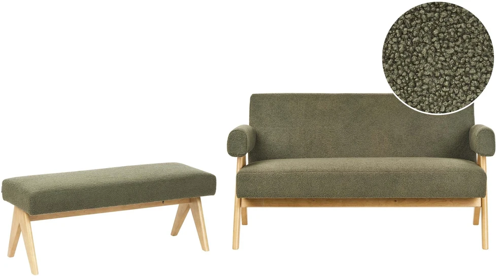 Sofa Beliani Svetainės baldų komplektas TAMRE Boucle žalias / šviesiai rudas