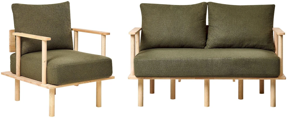 Sofa Beliani Svetainės baldų komplektas ASKER Boucle, tamsiai žalias
