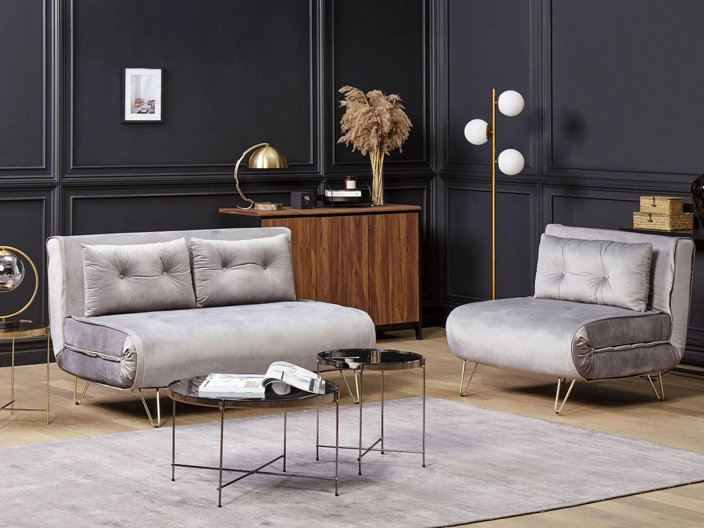 Sofa Beliani Svetainės baldų komplektas 3 asmenims VESTFOLD, veliūras, pilkas