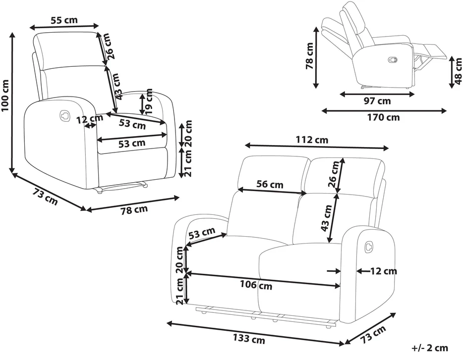 Sofa Beliani Svetainės baldų komplektas su mechanine atsipalaidavimo funkcija 3 asmenims VERDAL, smėlio spalvos veliūras