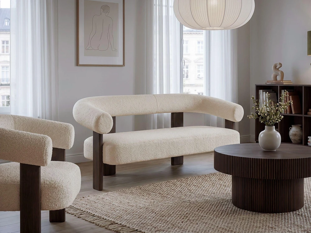 Sofa Beliani Svetainės baldų komplektas ILBRO, Boucle audinys, balta/tamsiai ruda