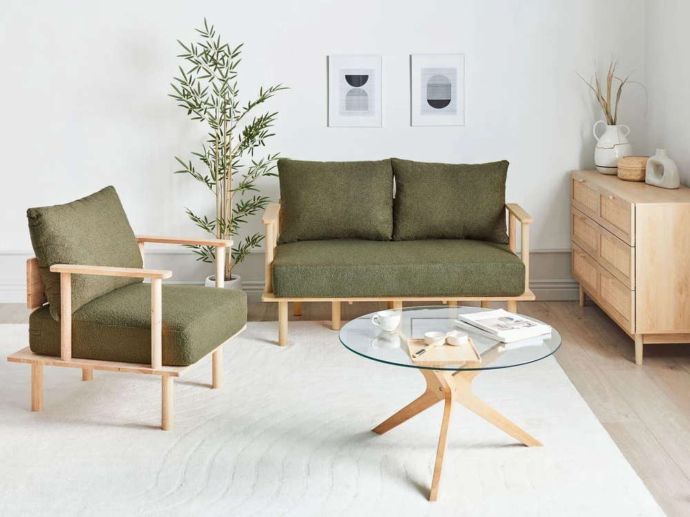 Sofa Beliani Svetainės baldų komplektas ASKER Boucle, tamsiai žalias