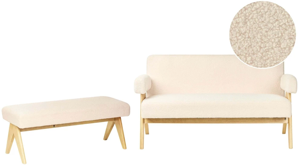 Sofa Beliani Svetainės baldų komplektas TAMRE Boucle kreminės/šviesiai rudos spalvos
