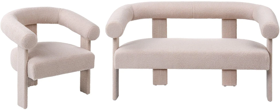 Sofa Beliani Svetainės komplektas ILBRO Boucle šviesiai smėlio spalvos