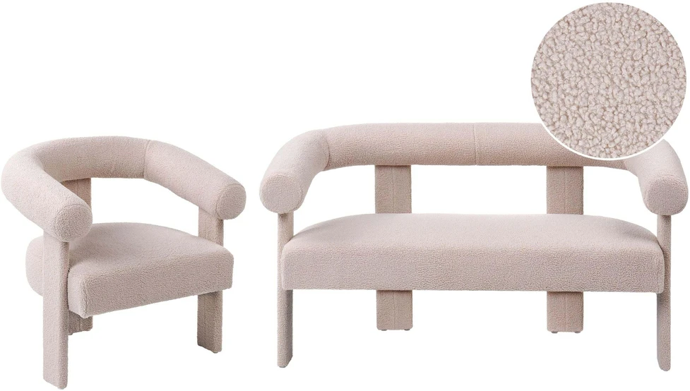 Sofa Beliani Svetainės komplektas ILBRO Boucle šviesiai smėlio spalvos
