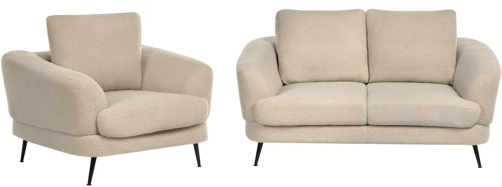 Sofa Beliani Trijų vietų poilsio baldų komplektas KJAER Boucle šviesiai smėlio spalvos