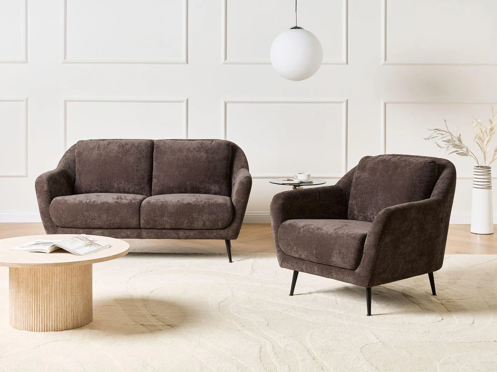 Sofa Beliani Trijų vietų svetainės baldų komplektas EIBY, šenilio audinys, tamsiai rudas